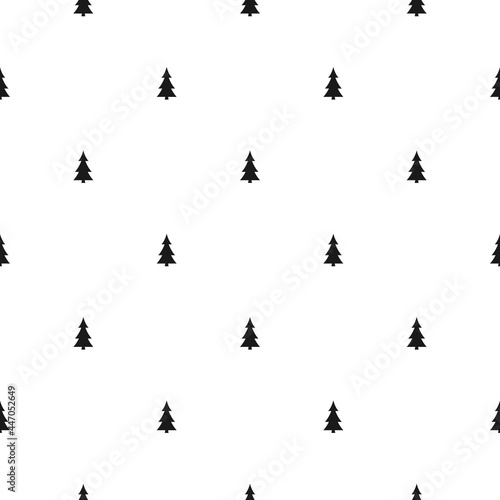 black fir-trees on white background. Forest adventure seamless winter pattern with spruce. © Ne Mariya