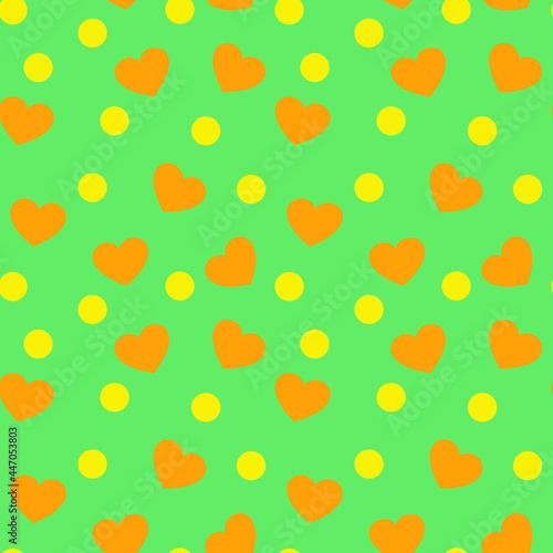 Seamless vector pattern with Hearts and circles. For fabric, paper, wrap, textile, poster, wallpaper or background
