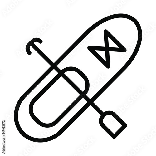 SUP boards flat line icon. Stand up paddle boarding, SUP board with paddle. Outline sign for mobile concept and web design, store