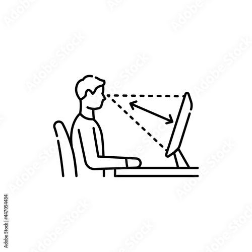 Correct distance to screen olor line icon. Pictogram for web page, mobile app, promo.