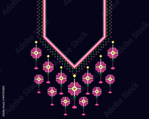 Geometric ethnic oriental pattern. Necklace embroidery design for textile, fashion woman, background, wallpaper, clothing and wrapping. Vector illustration. 