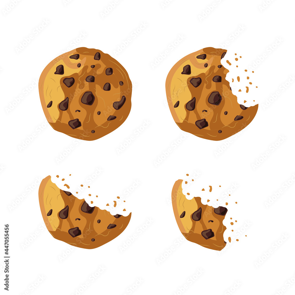 Vector Set of Bitten Cookies Isolated on White Background, Cartoon Illustration Template.

