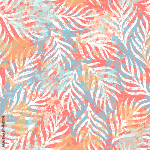 Vector hand-drawn natural ornament on textured background. Antique shabby seamless pattern for printed products like wallpapers, packaging, textiles. Modern design in trendy style.