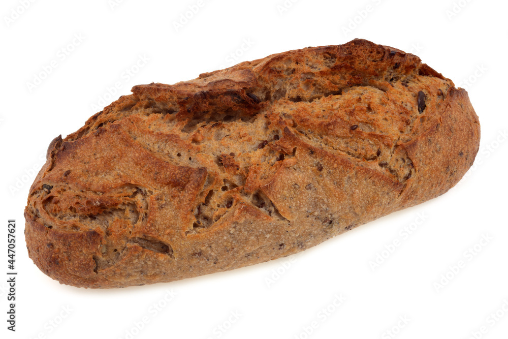 Pain aux graines en gros plan sur fond blanc Pain aux graines en gros plan sur fond blanc