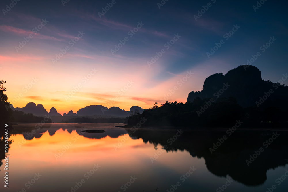 Nong Thale swamp at dawn with rays, Krabi