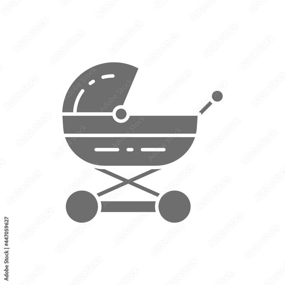 Baby carriage, stroller for newborn, pram grey icon. Baby carriage, stroller for newborn, pram grey icon.