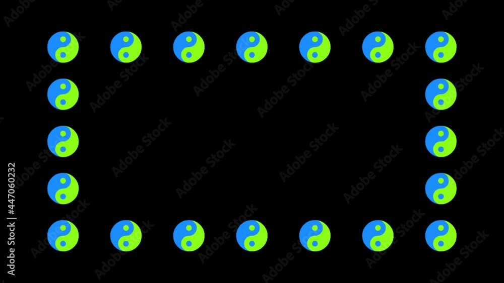 A set of animated frames made of rotating Yin and yang symbols ...
