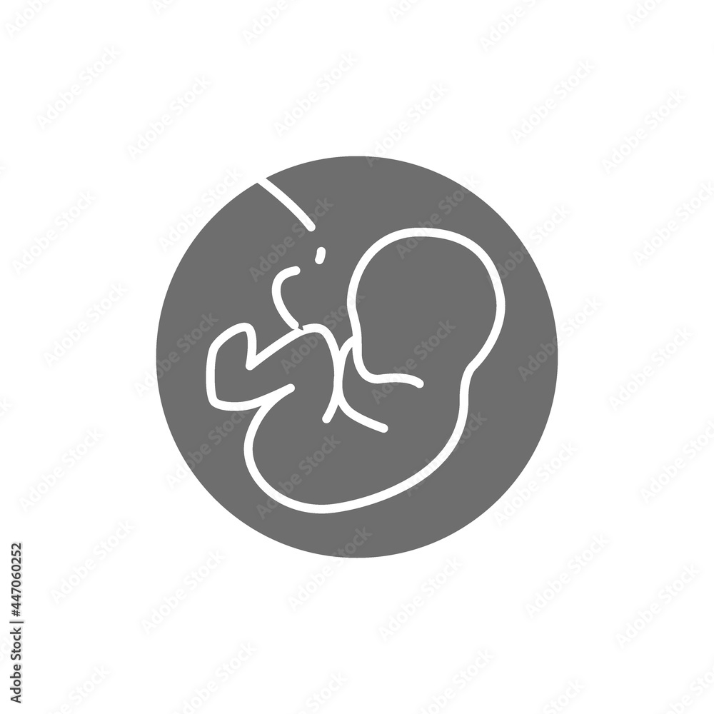 Baby in the womb, embryo, human fetus grey icon. Baby in the womb, embryo, human fetus grey icon.