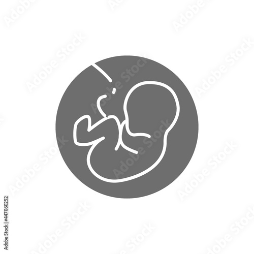 Baby in the womb, embryo, human fetus grey icon.