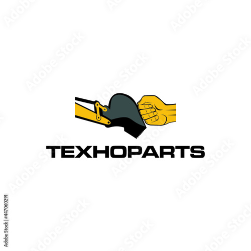 excavator fist and bucket logo design for mechanic