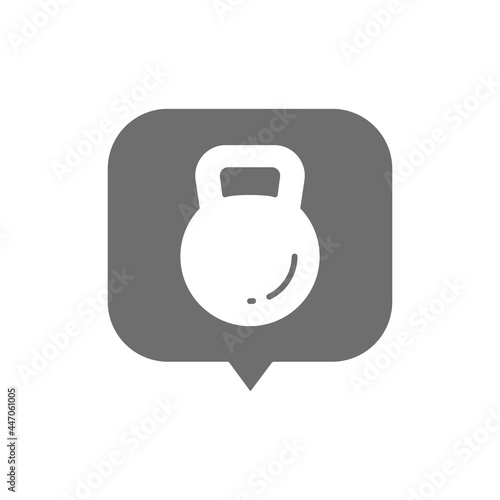 Kettlebell in speech bubble, heaviness in the stomach grey icon.