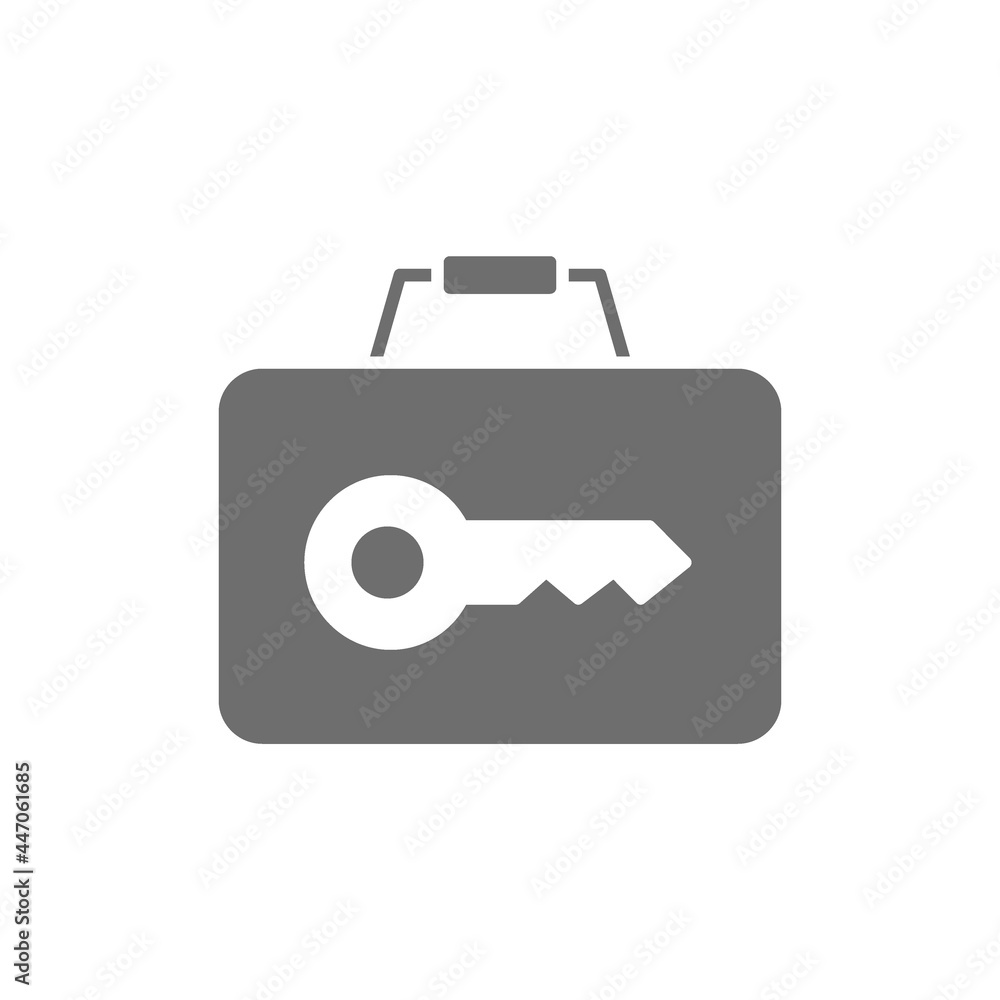 Briefcase with key, luggage storage service grey icon. Briefcase with key, luggage storage service grey icon.