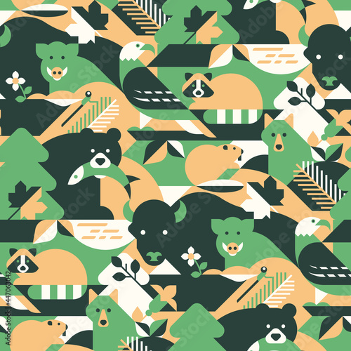 Animals in forest - abstract vector pattern, seamless. Perfect for camouflage fabric, textile, wallpaper.