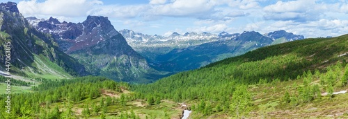 A summer day in the mountains and the nature of the alps of the natural Parcon alpe veglia - devero, near the town of Baceno, Italy - July 2021.