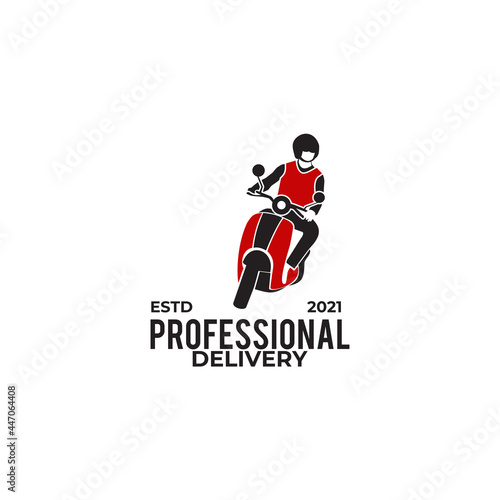 Delivery man with motorcycle logo design template