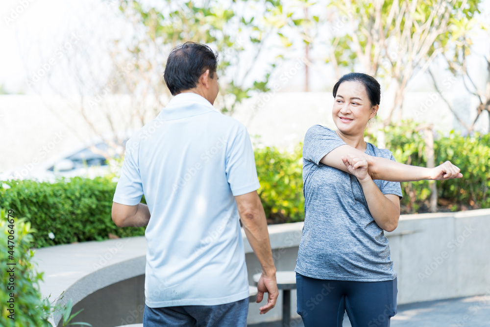 Elderly men and women exercising in the park. Senior Couple Doing Fitness Exercise In Park. Elderly men and women exercising in the park. Senior Couple Doing Fitness Exercise In Park.