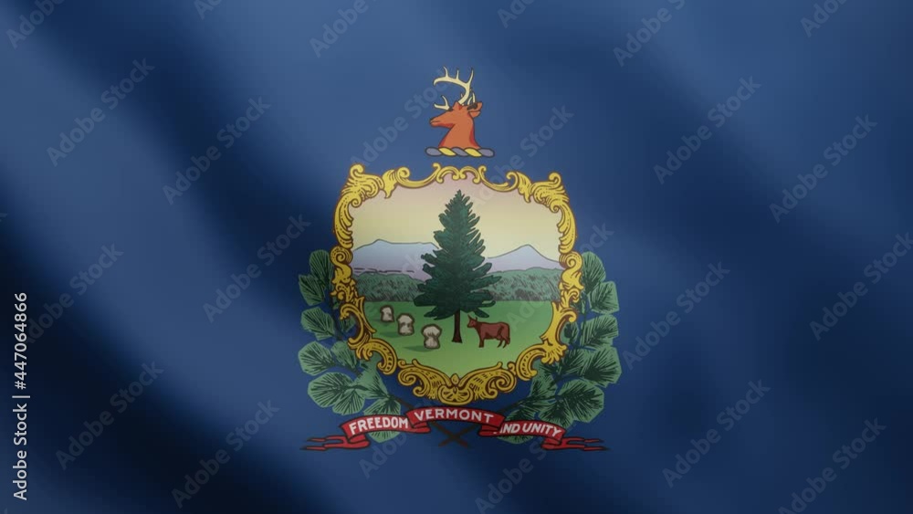 3d flag of state Vermont fluttering in the breeze background. 4K ...