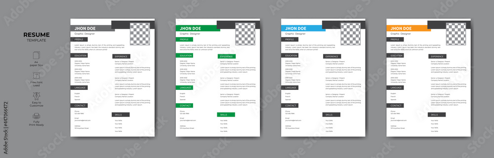 Professional CV or resume vector design. Modern CV or resume template design. Professional CV or resume vector design. Modern CV or resume template design.