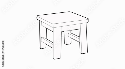 Vector Isolated Black and White Illustration of a Wooden Stool