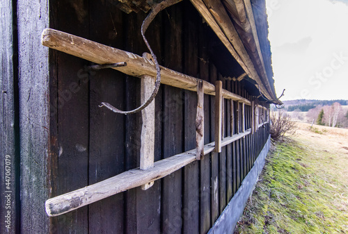 An old wooden ladder used in the first half of the 20th century in the countryside