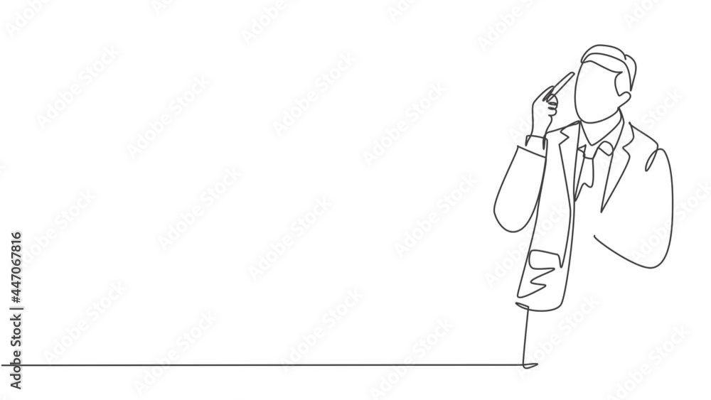 Animated self drawing of single continuous line draw manager looking up to the sky and thinking business strategy at office. Business planning concept. Full length one line animation illustration. Animated self drawing of single continuous line draw manager looking up to the sky and thinking business strategy at office. Business planning concept. Full length one line animation illustration.