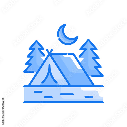Campsite vector blue colours icon style illustration. EPS 10 file