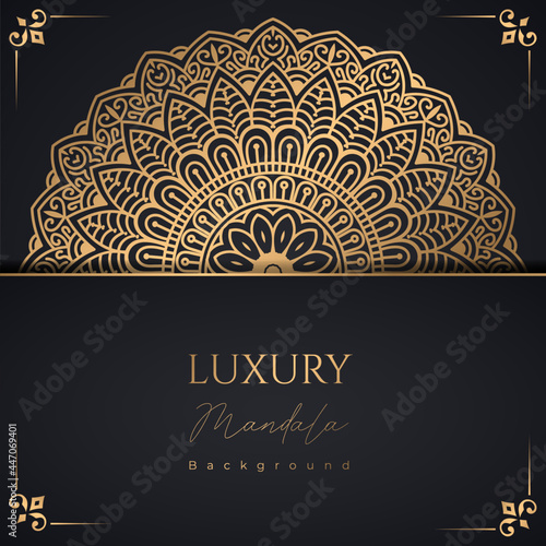 Luxury ornamental mandala design background in gold color vector Free Vector
