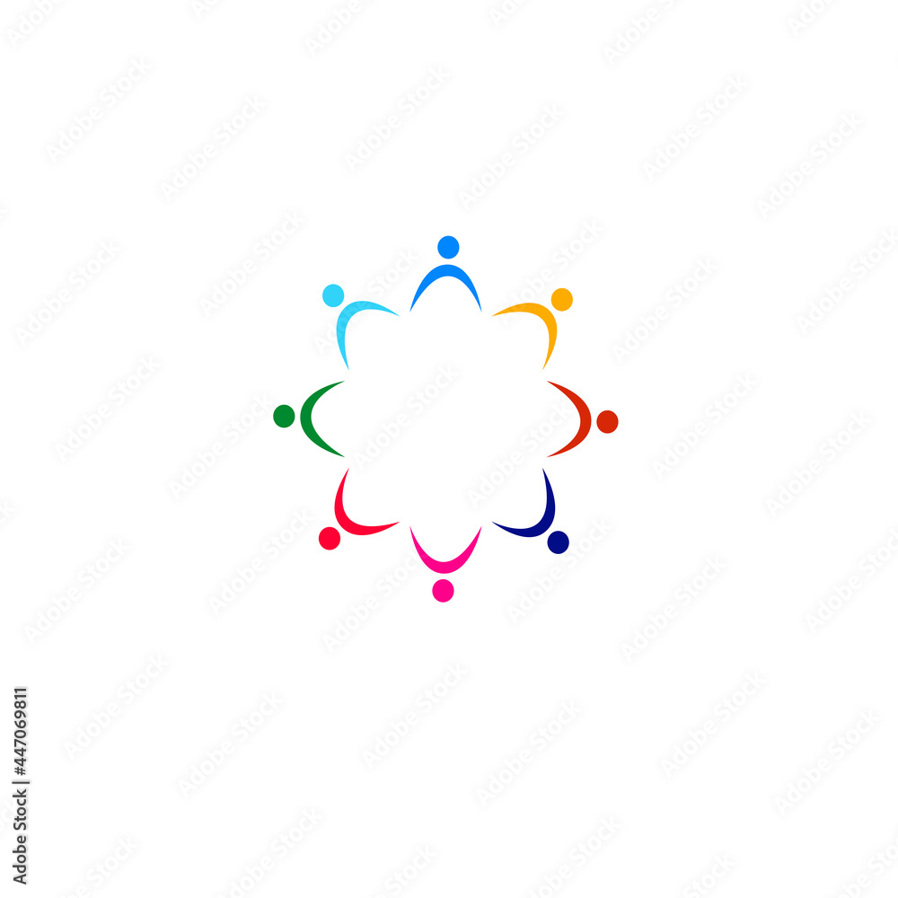 COLORFUL PEOPLE CIRCLE, PEOPLE TOGETHER SIGN, SYMBOL, ART, LOGO ISOLATED ON WHITE