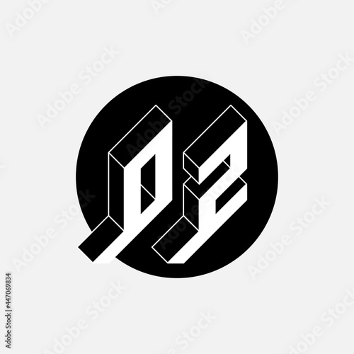 Letters O and Z - Monogram or logotype. Isometric 3d font for design. Volume alphabet. Three-dimension letters. OZ - 2-letter code. O2.