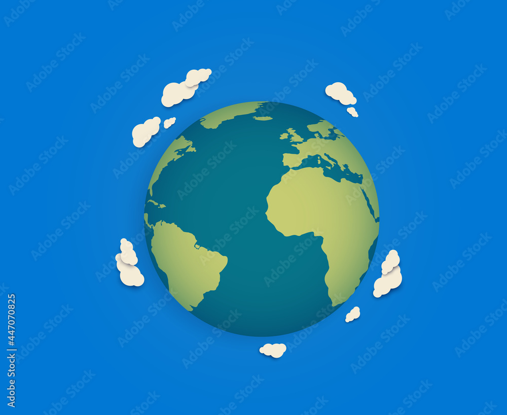 Fototapeta premium Earth globes. Cartoon planet Earth with clouds around a planet. Vector isolated on white background