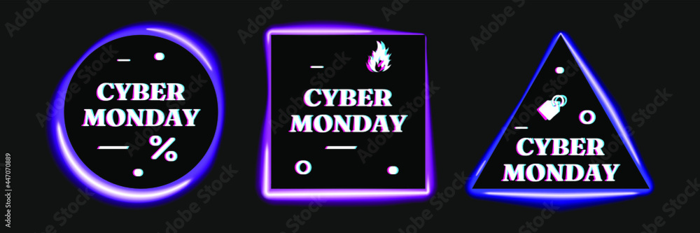 Set Neon Collection Cyber Monday Background. Vector Design Banner Sale Discount Invitation Web Poster Flyer Stylish Brochure, Greeting Card Template Set Neon Collection Cyber Monday Background. Vector Design Banner Sale Discount Invitation Web Poster Flyer Stylish Brochure, Greeting Card Template