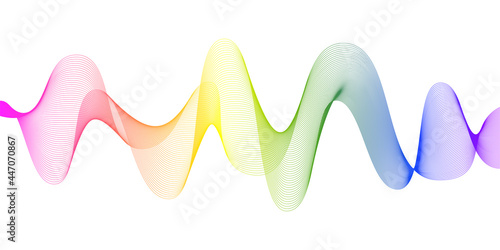Abstract flowing wavy lines with rainbow gradient color. Digital frequency track and voice equalizer. Stylish Vector background