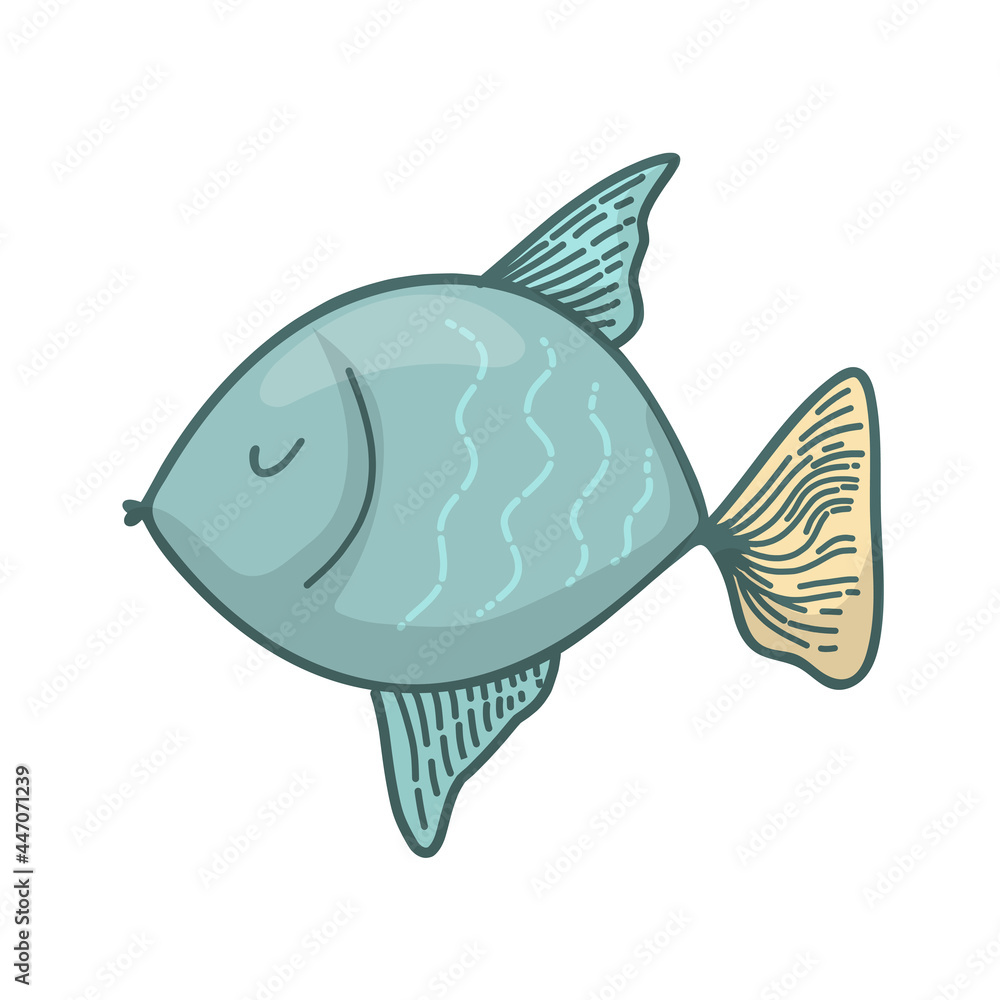 Vector doodle fish icon. Logo design template. Cute hand drawn childish linear illustration for print, web Vector doodle fish icon. Logo design template. Cute hand drawn childish linear illustration for print, web