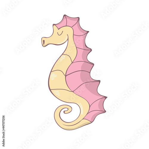 Vector doodle seahorse. Cute hand drawn childish linear illustration for print, web. Simple dark icon lifebuoy isolated black on white background