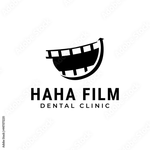 haha film dental clinic logo,  cliché laugh as a mouth and a row of teeth