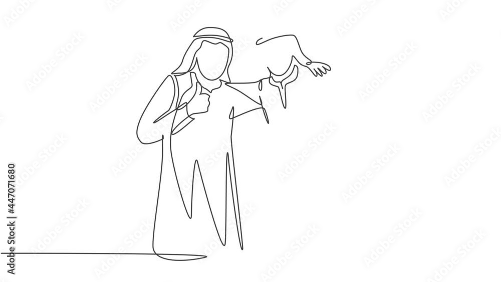 Animation of one line drawing of muslim businessman giving thumbs up gesture with colleague. Saudi Arabia cloth shmag, kandora, headscarf, thobe. Continuous line self draw animated. Full length motion Animation of one line drawing of muslim businessman giving thumbs up gesture with colleague. Saudi Arabia cloth shmag, kandora, headscarf, thobe. Continuous line self draw animated. Full length motion