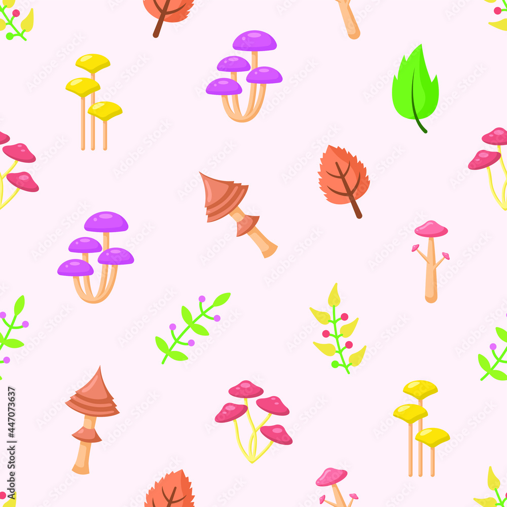 Seamless Pattern Abstract Elements Mushrooms Leaves Leaf Forest Vector Design Style Background Illustration Texture For Prints Textiles, Clothing, Gift Wrap, Wallpaper, Pastel Seamless Pattern Abstract Elements Mushrooms Leaves Leaf Forest Vector Design Style Background Illustration Texture For Prints Textiles, Clothing, Gift Wrap, Wallpaper, Pastel