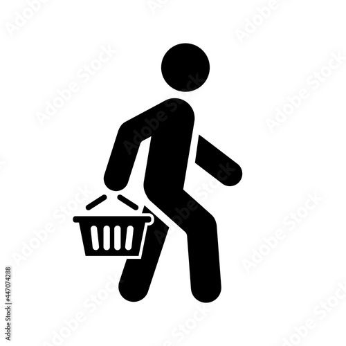 Walking man with shopping basket icon People in motion active lifestyle sign
