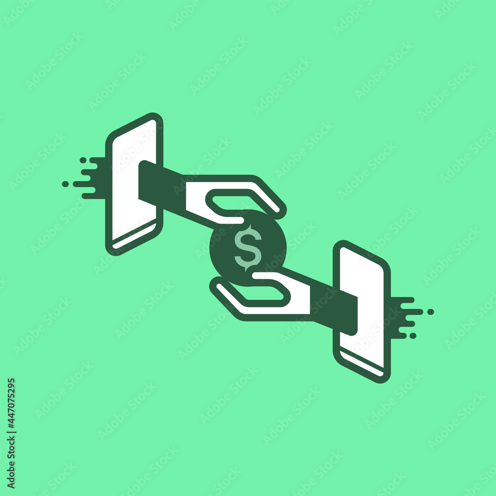 Hand giving and receiving a loan through smartphone screen. Conceptual illustration of digital lending, peer to peer lending, online financial service. Vector illustration outline flat design style. Hand giving and receiving a loan through smartphone screen. Conceptual illustration of digital lending, peer to peer lending, online financial service. Vector illustration outline flat design style.