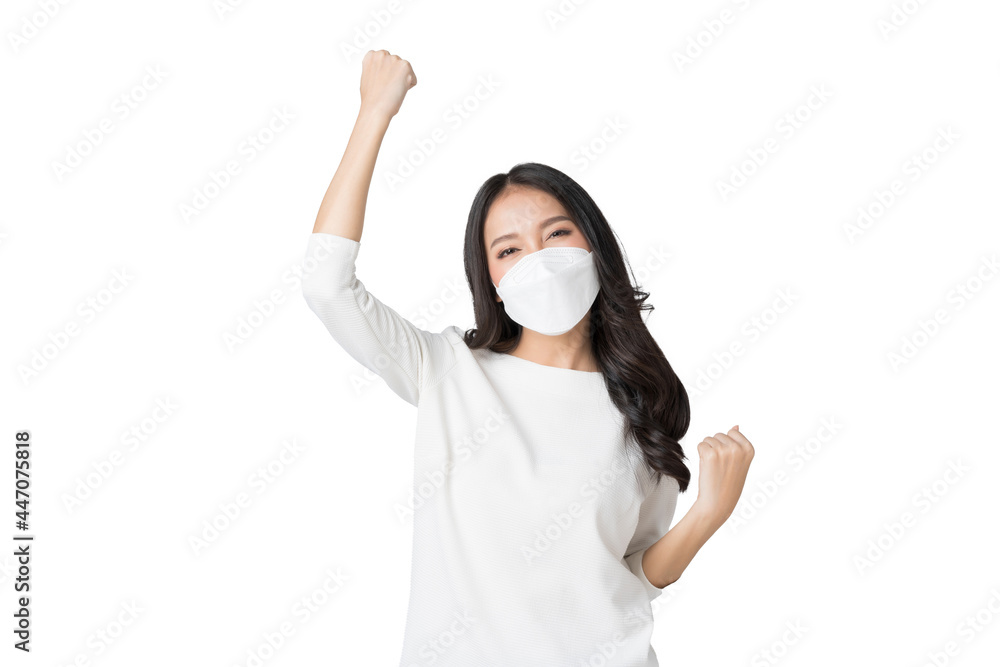 Young Asian woman wearing face mask to prevent infection corona virus Air pollution pm2.5 in isolated on white background Young Asian woman wearing face mask to prevent infection corona virus Air pollution pm2.5 in isolated on white background