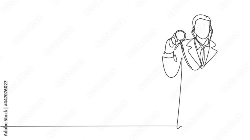 Self drawing animation of single line draw young male doctor pose standing holding stethoscope at hospital. Medical health care service excellence concept continuous line draw. Full length animated. Self drawing animation of single line draw young male doctor pose standing holding stethoscope at hospital. Medical health care service excellence concept continuous line draw. Full length animated.