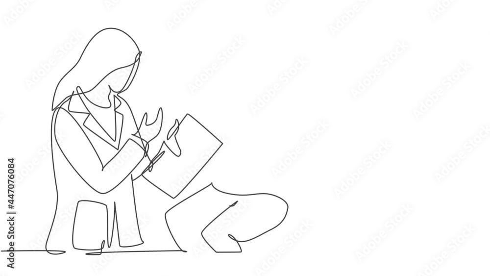 Animated self drawing of continuous single line draw female doctor examining patient who complain about condition of her stomach at hospital. Medical checkup concept. Full length one line animation. Animated self drawing of continuous single line draw female doctor examining patient who complain about condition of her stomach at hospital. Medical checkup concept. Full length one line animation.