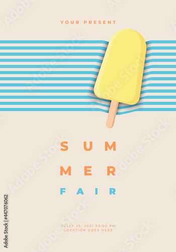 summer minimalist poster design with ice cream of summer and blue line. good for poster, cover, magazine, invitation, flyer, banner, ads promotion,ETC