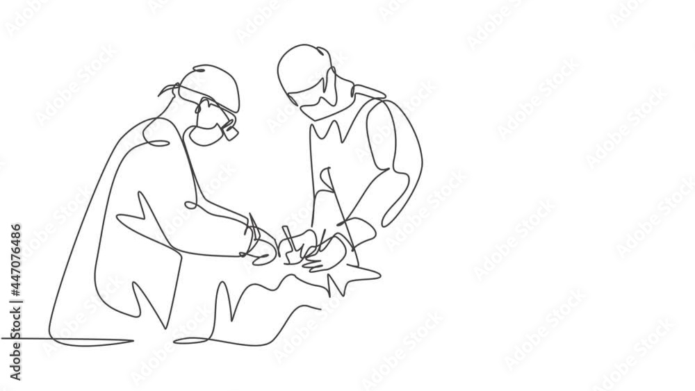 Animated self drawing of continuous single line draw group of team surgeon doctor doing surgery operation to patient with critical condition. Operating surgery concept. Full length one line animation. Animated self drawing of continuous single line draw group of team surgeon doctor doing surgery operation to patient with critical condition. Operating surgery concept. Full length one line animation.
