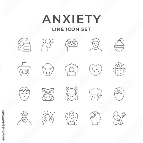 Set line icons of anxiety
