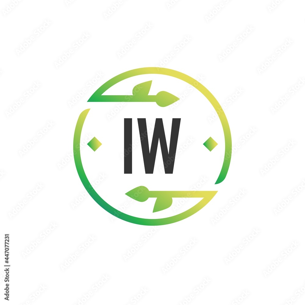 Initial Letter IW Nature Logo Design Template. Green Eco template logo - obrazy, fototapety, plakaty 