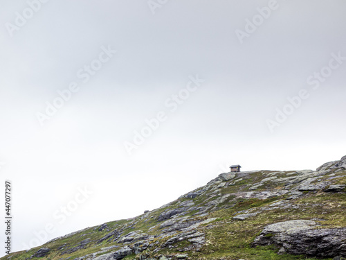 Lonely cabin on top of a mountain in Norway
