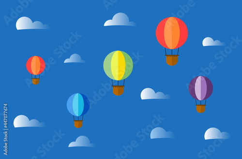Vector illustration of hot air balloon on the sky.