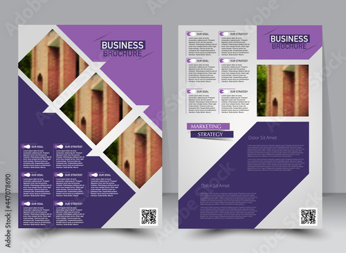 Abstract flyer design background. Brochure template. Can be used for magazine cover, business mockup, education, presentation, report. a4 size with editable elements. Purple color.