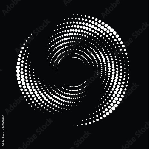 Halftone dots in Semi Circle Form .  Vector Illustration .Technology round. Moon Logo . Design element . Abstract Geometric shape .